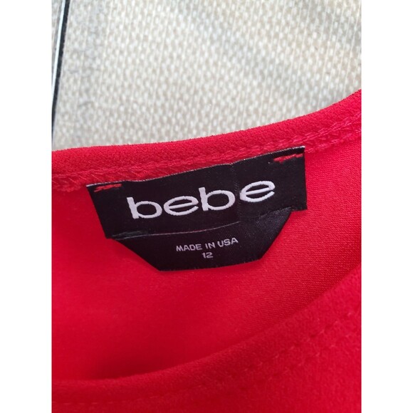 Bebe Red Ruffle Hem Sleeveless Dress Keyhole Back Size 12 - Picture 2 of 5